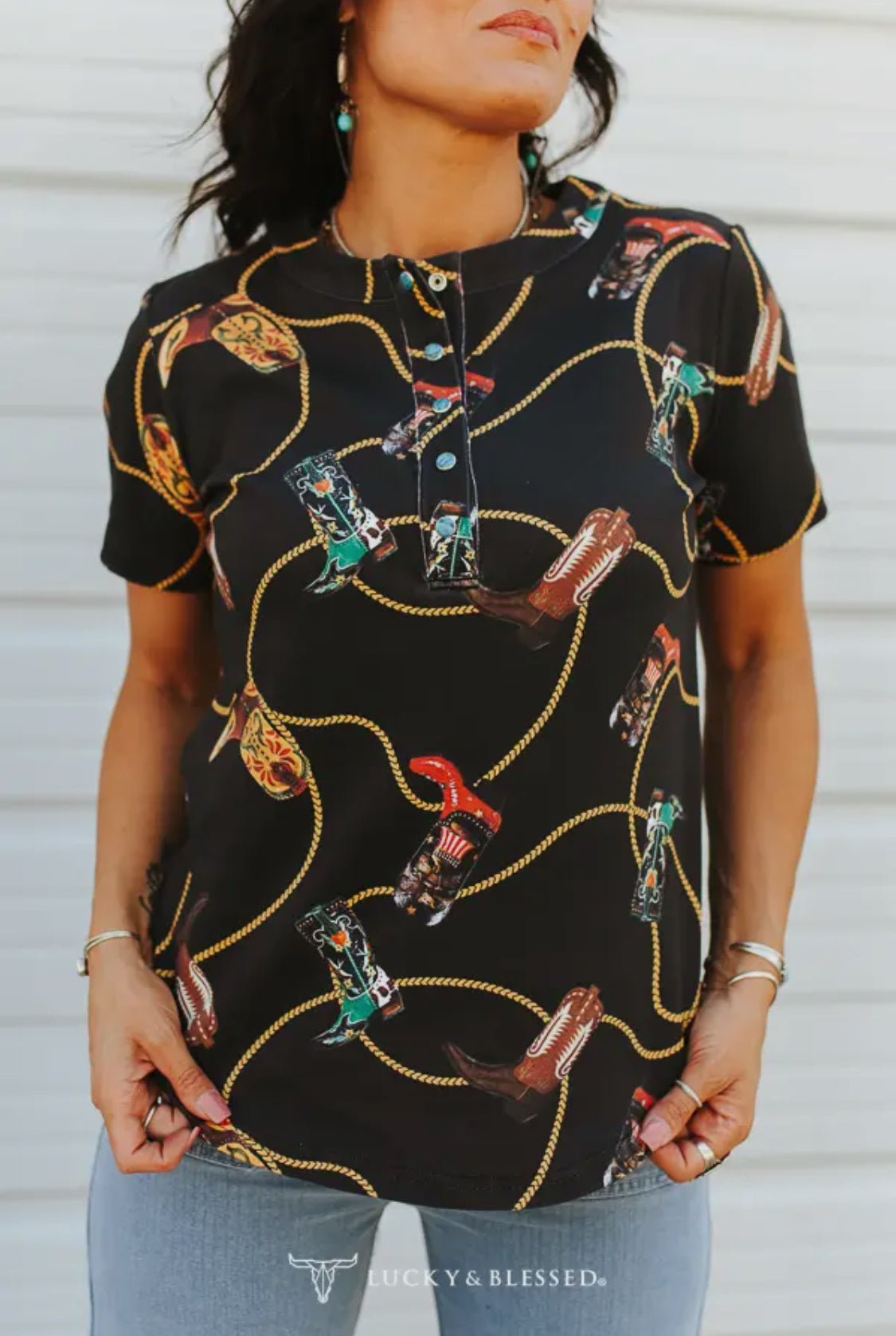 Boots & Ropes Turquoise Pearl Snap Top