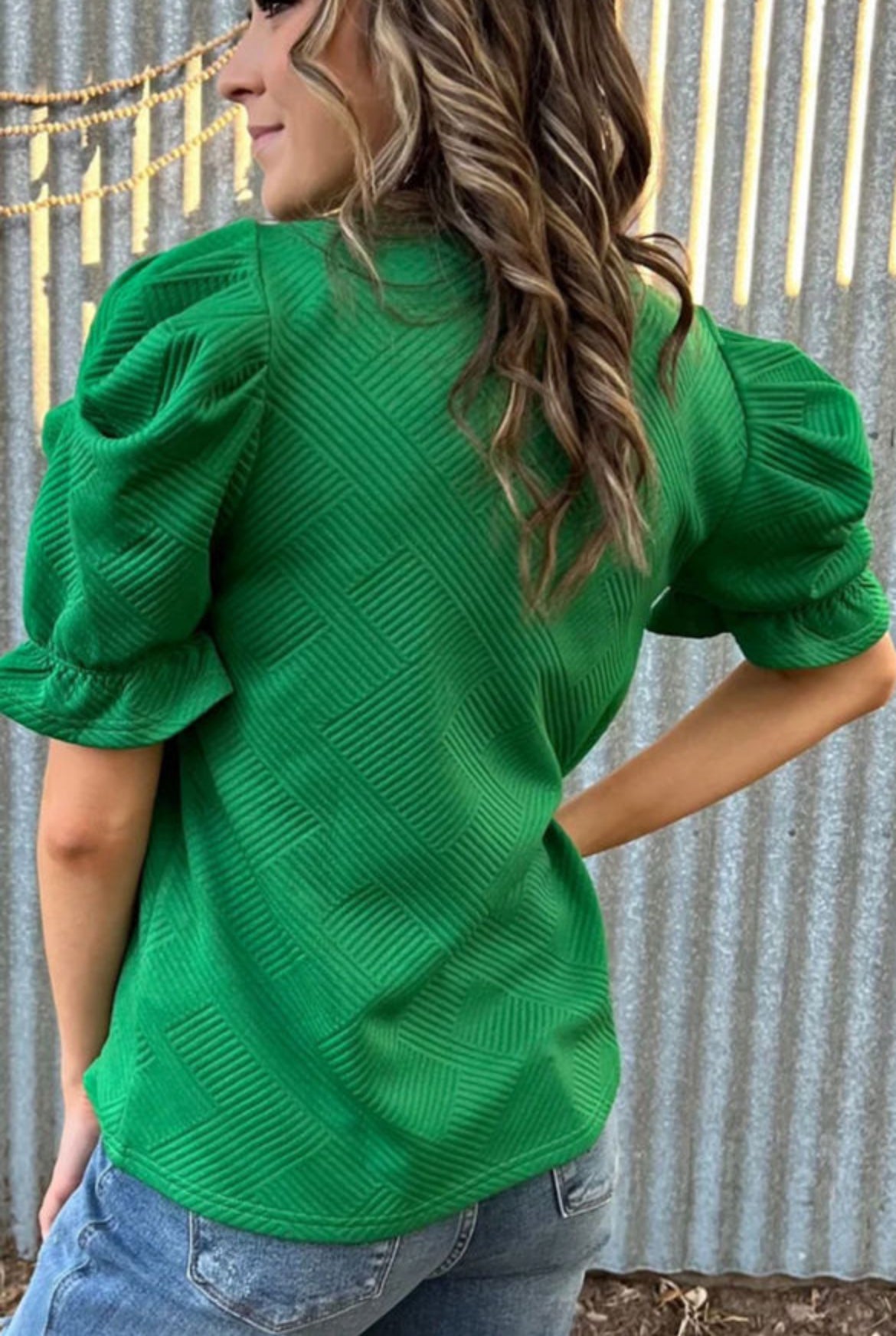 Kelly Green Ruffled Sleeved Top