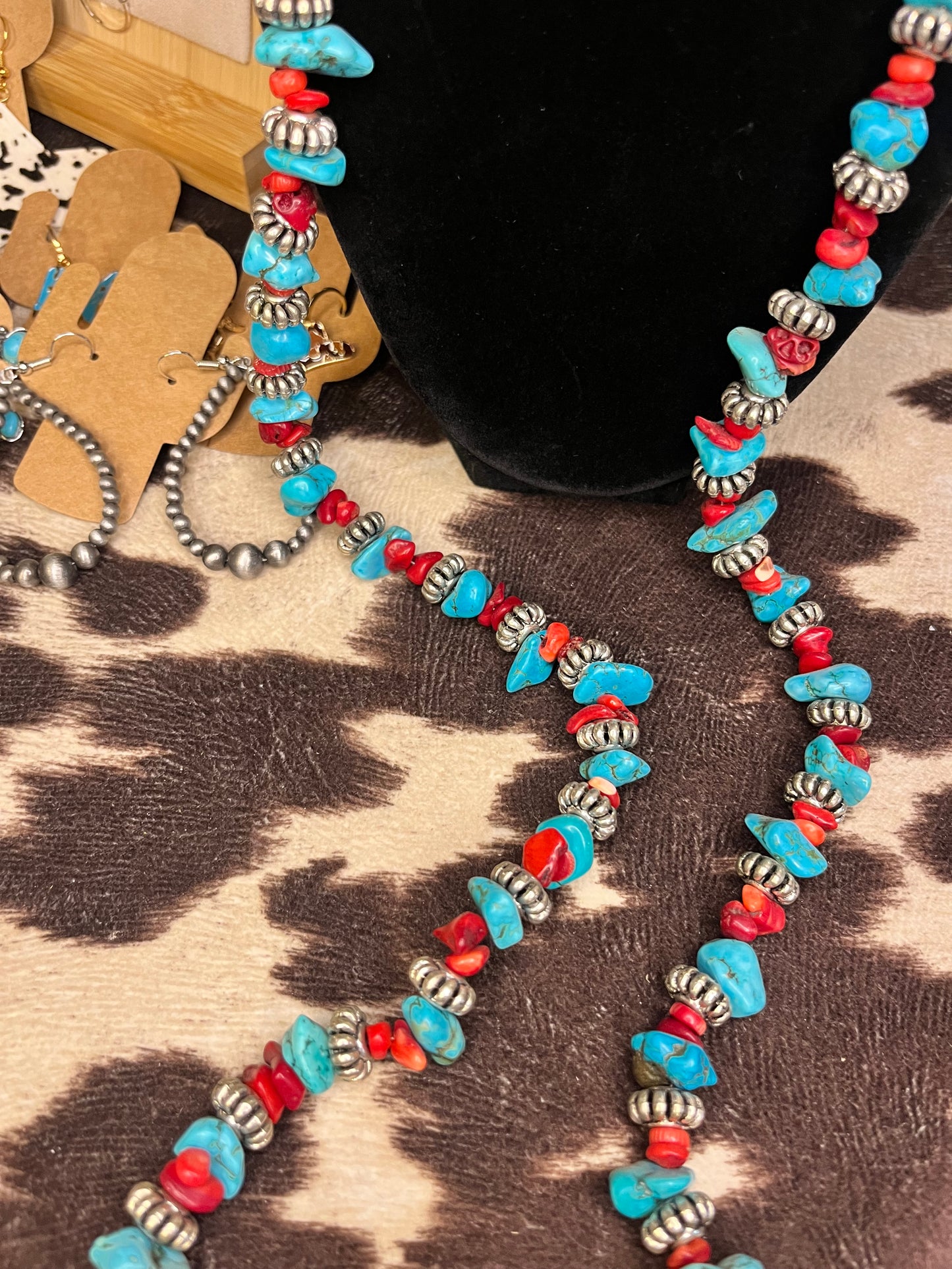 Turquoise and Red Native American Necklace