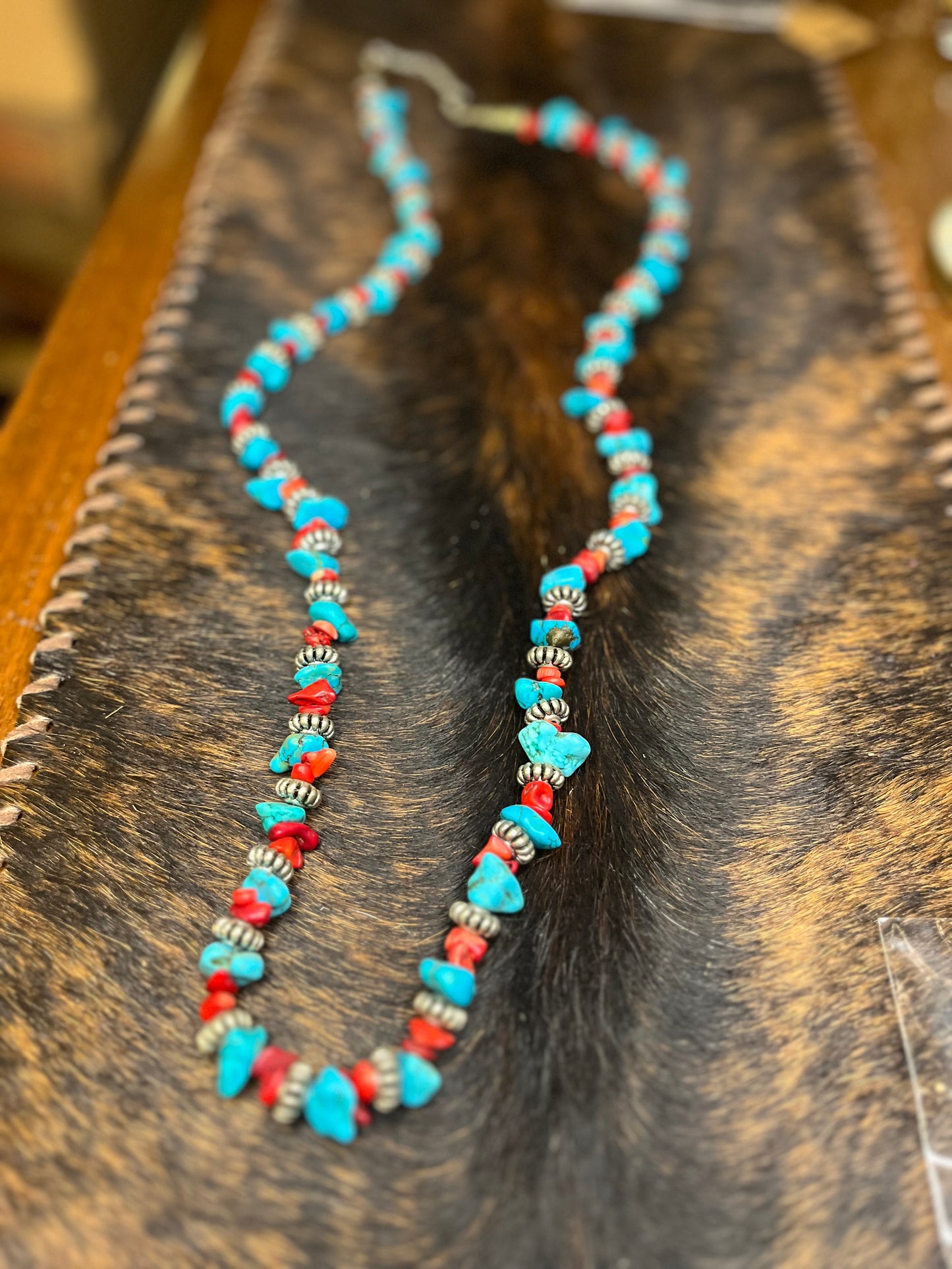 Turquoise and Red Native American Necklace