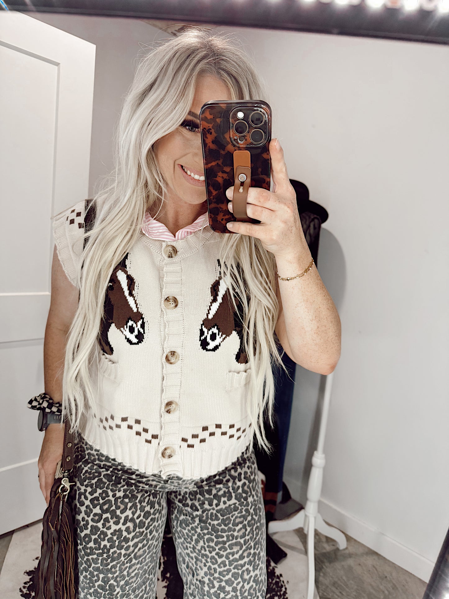 Horse & Horseshoe Knit Vest Cardigan
