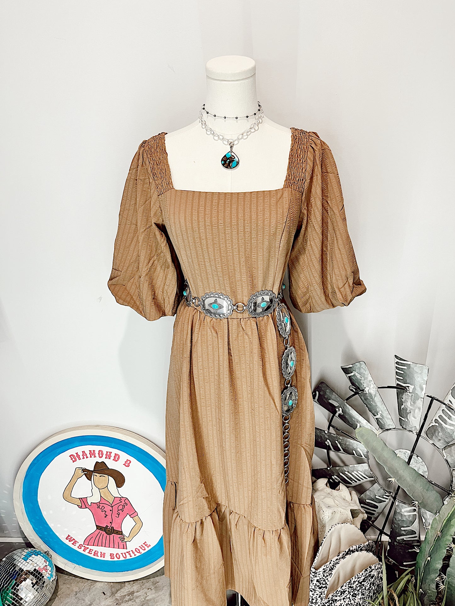 Textured Midi Dress- Taupe