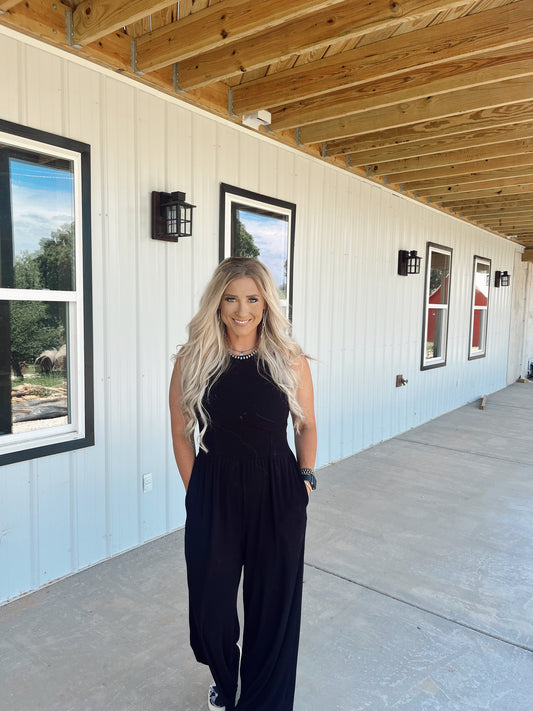 Cinched Waist Wide Leg Jumpsuit