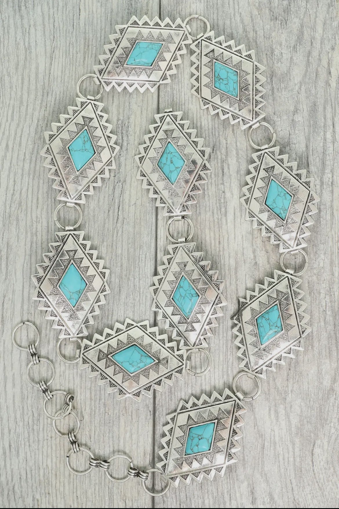 Western Turquoise Diamond Concho Chain Link Belt