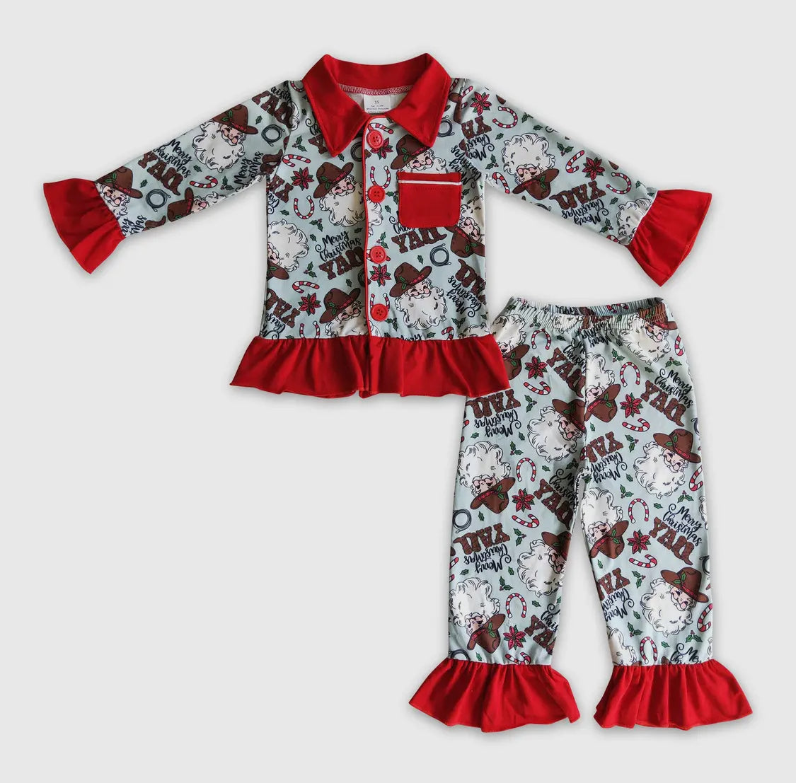 Cowboy Santa with Collar Jammies- Girls Set