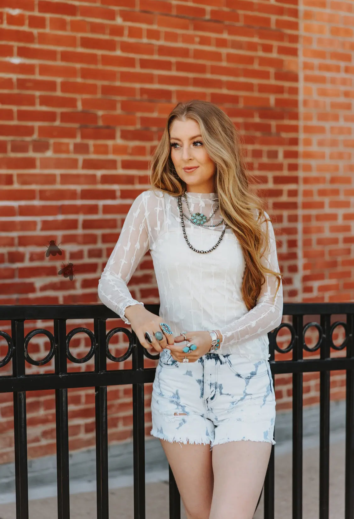 Lariat Lace Mesh Top- Cloud
