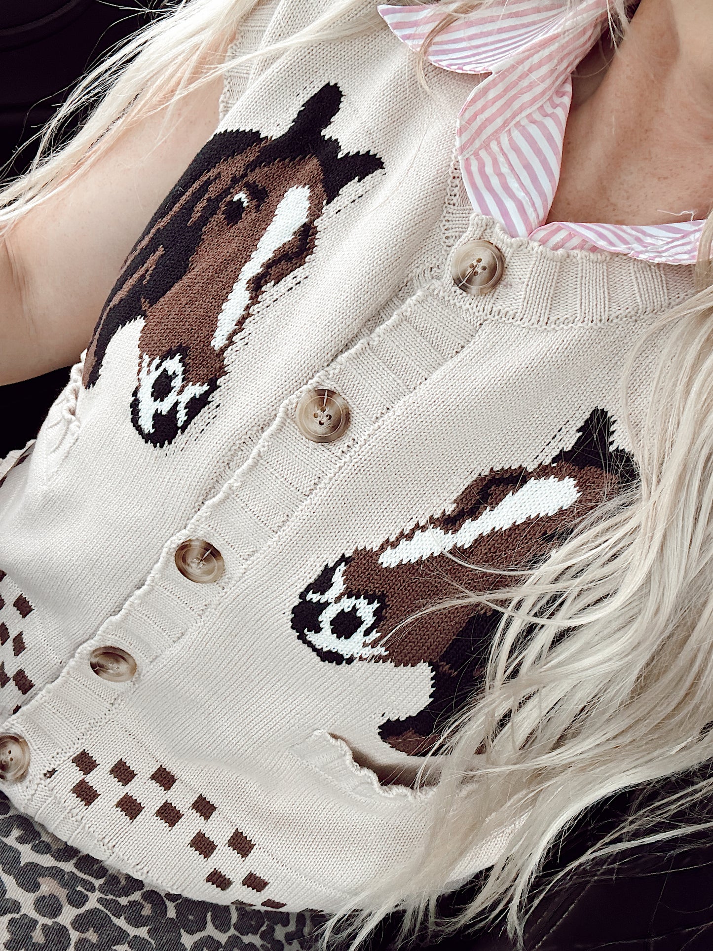 Horse & Horseshoe Knit Vest Cardigan