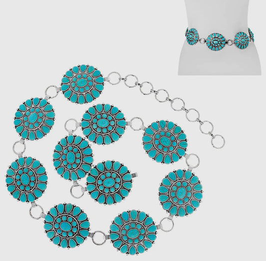 Turquoise Semi Stone Concho Chain Belt