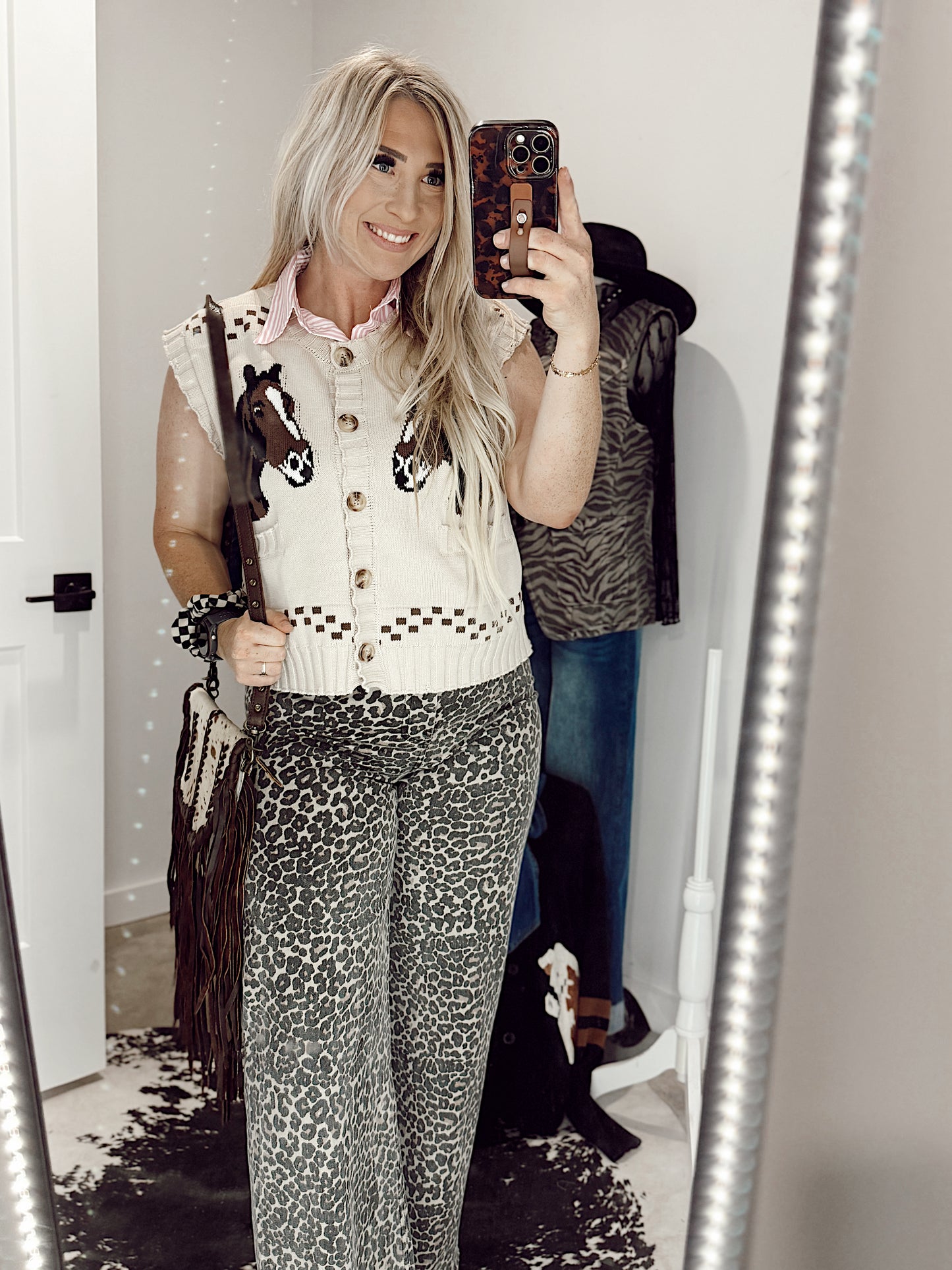 Horse & Horseshoe Knit Vest Cardigan