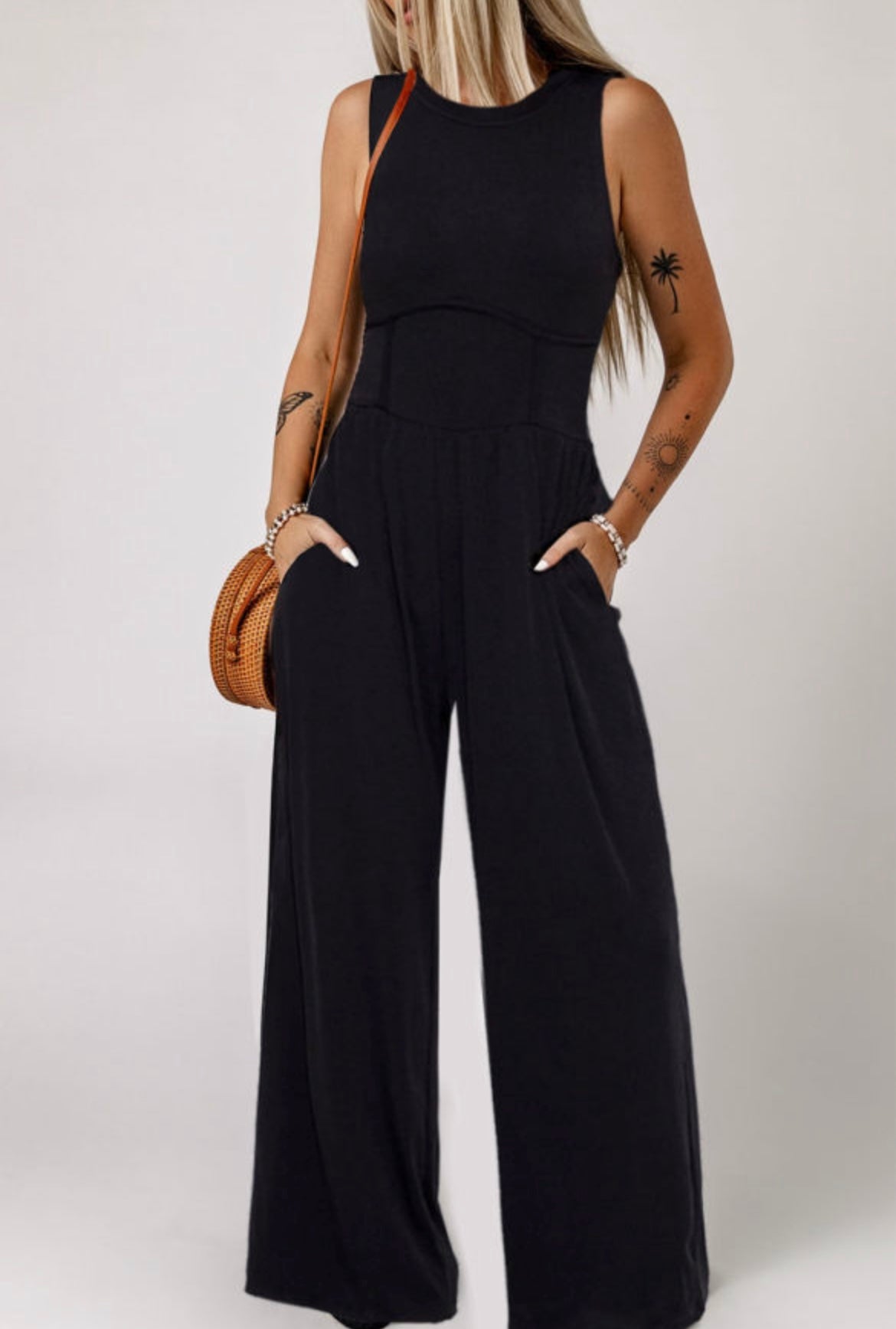 Cinched Waist Wide Leg Jumpsuit