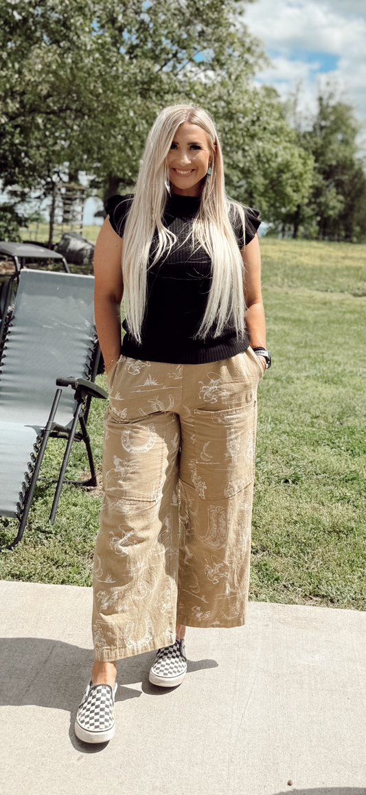 Western Wide Leg Comfy Pants