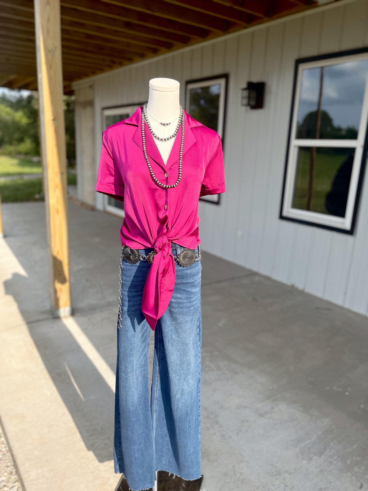 Purple Satin Short Sleeved Shirt