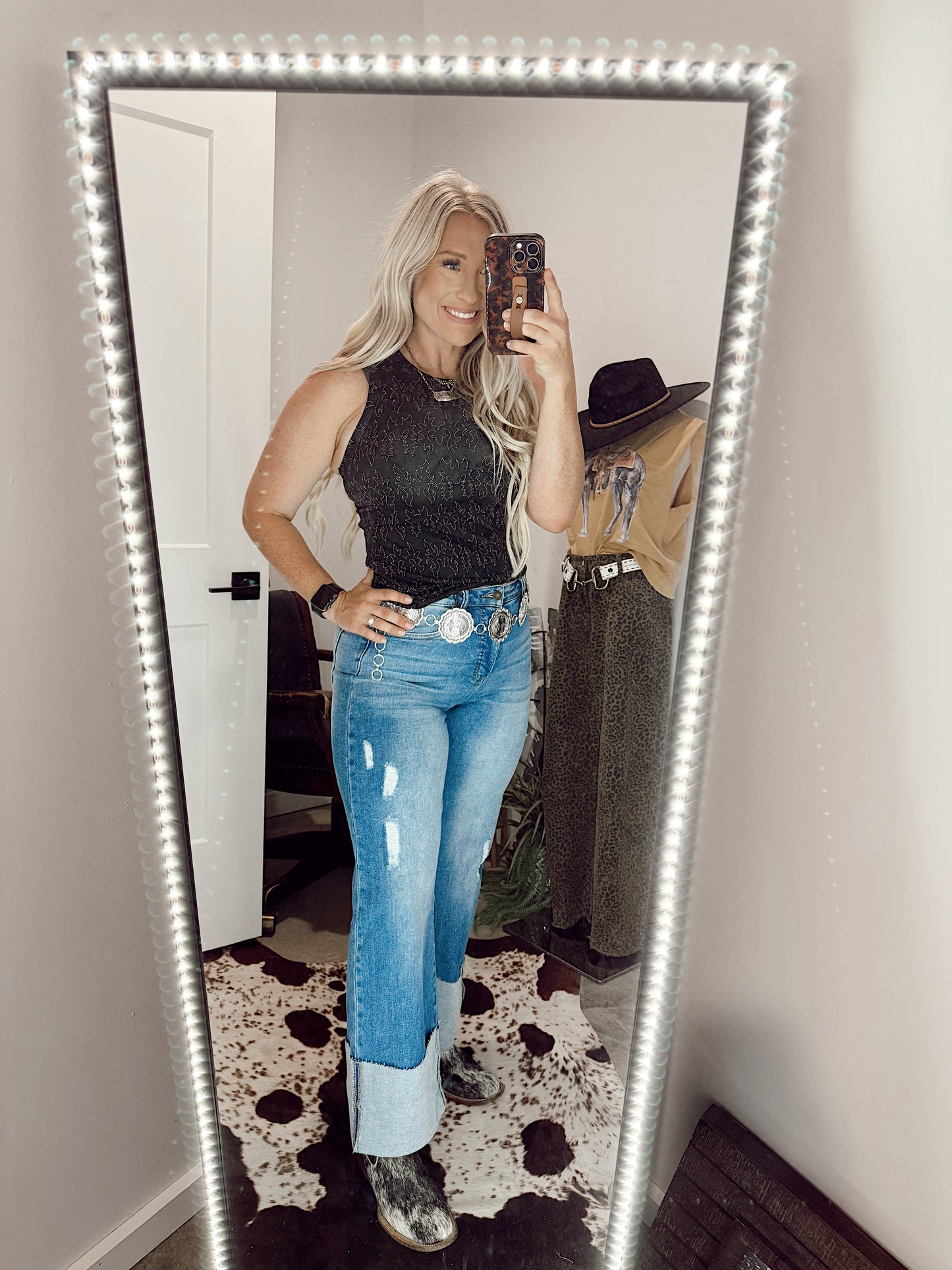 Lucky & Blessed Mid-Wash High Rise Trouser Jeans with Cuff
