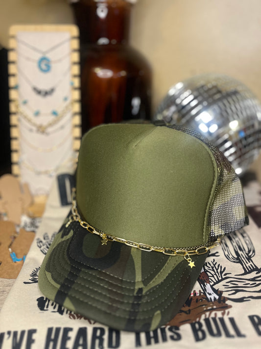 Gold Trucker Hat Chain with Stars