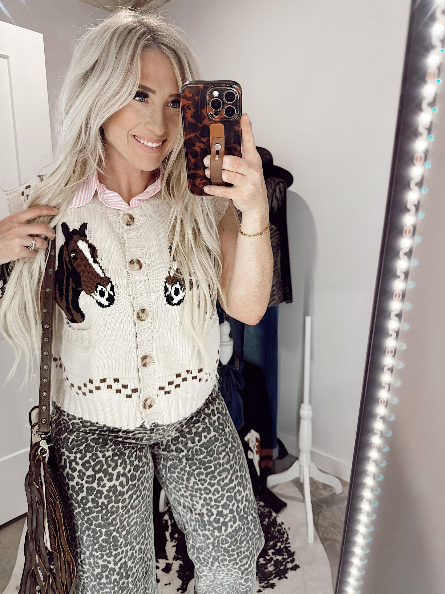 Horse & Horseshoe Knit Vest Cardigan