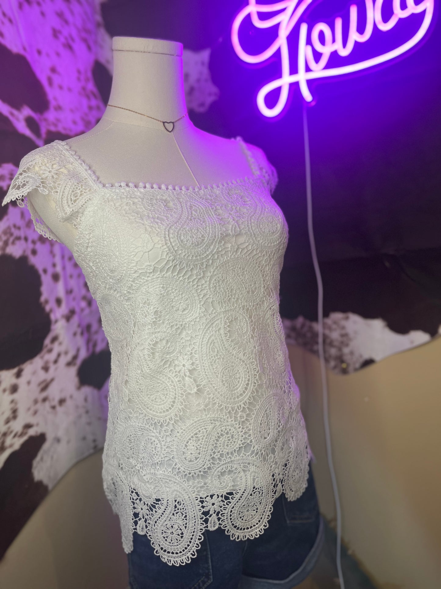 White Paisley Lace Top