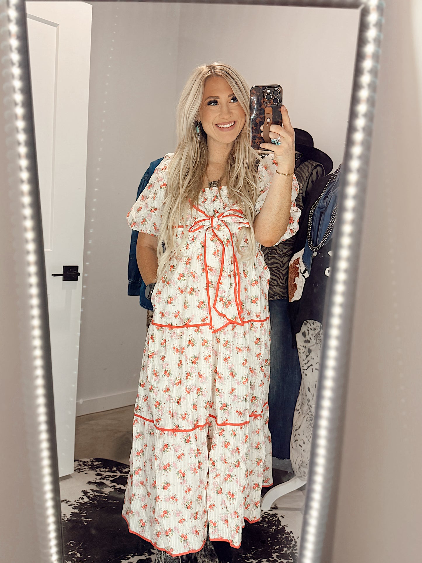 Pink Floral Tiered Bow Maxi Dress