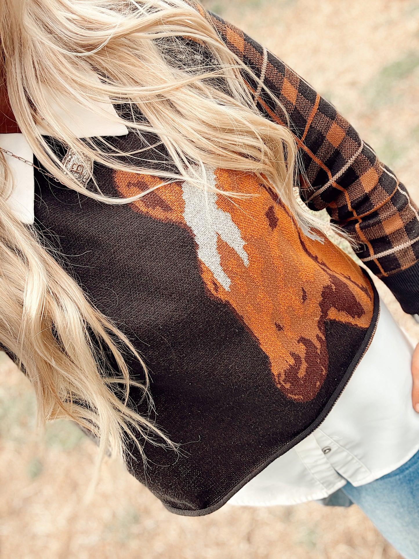 Side Pony Checkered Sweater