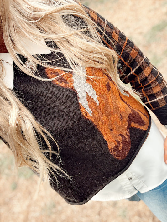 Side Pony Checkered Sweater