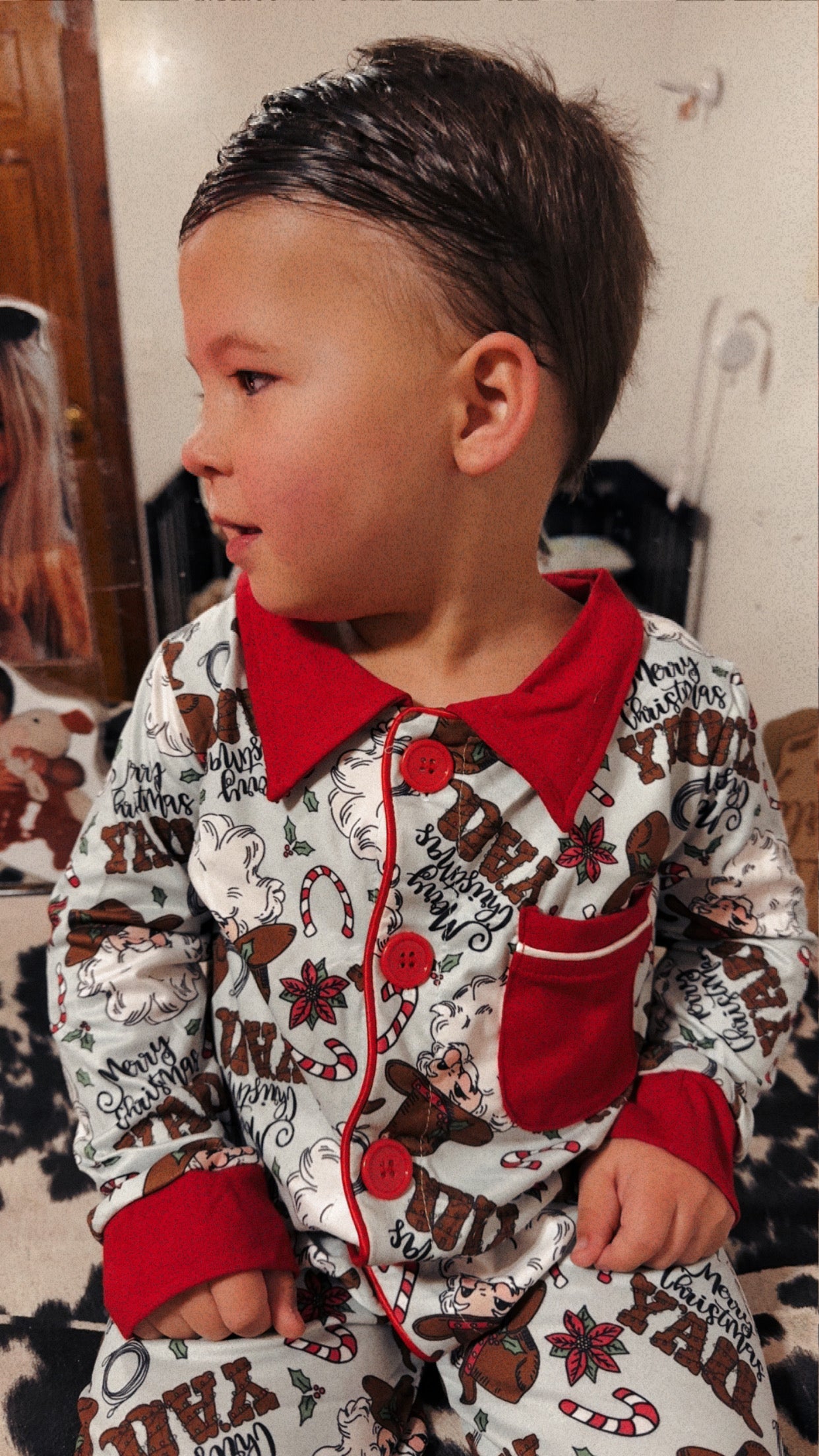 Cowboy Santa with Collar Jammies- Boys Set