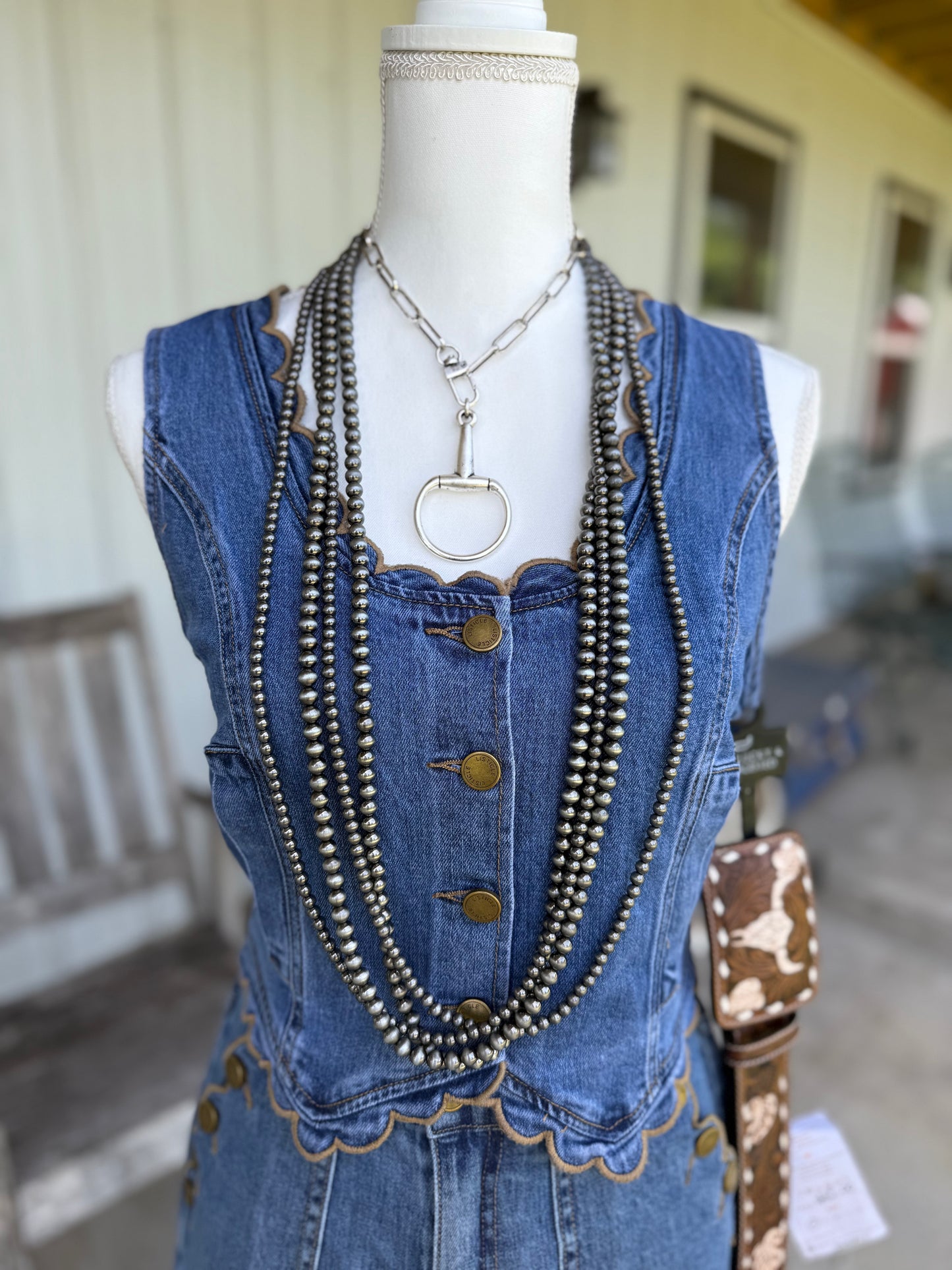 Scallop Trim Stretch Denim Vest—Drift Blue