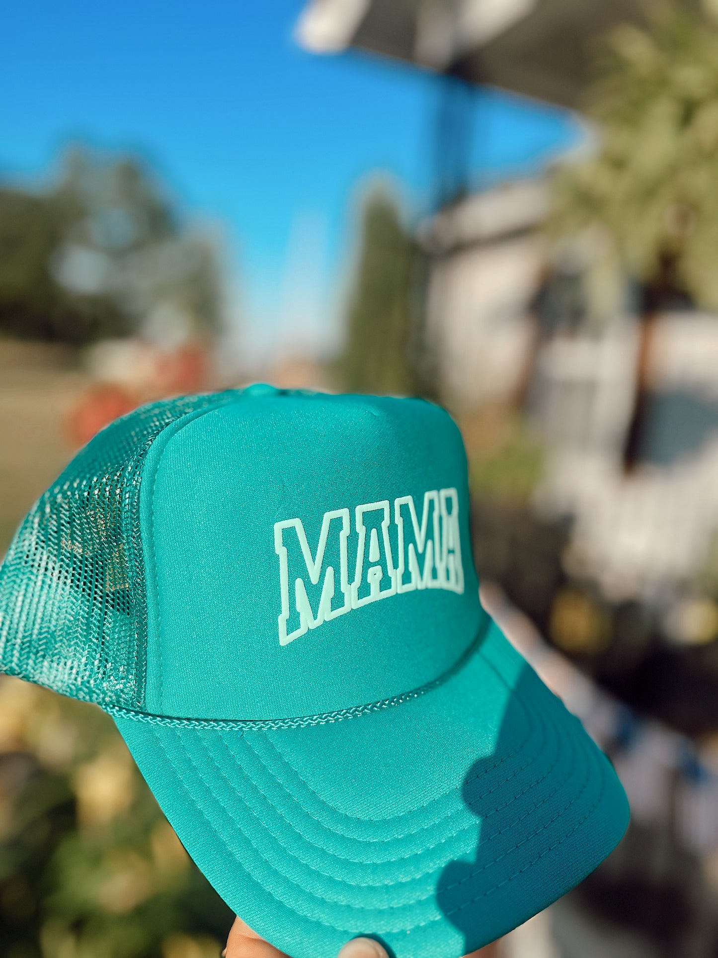 Turquoise MAMA Puff Trucker Hat