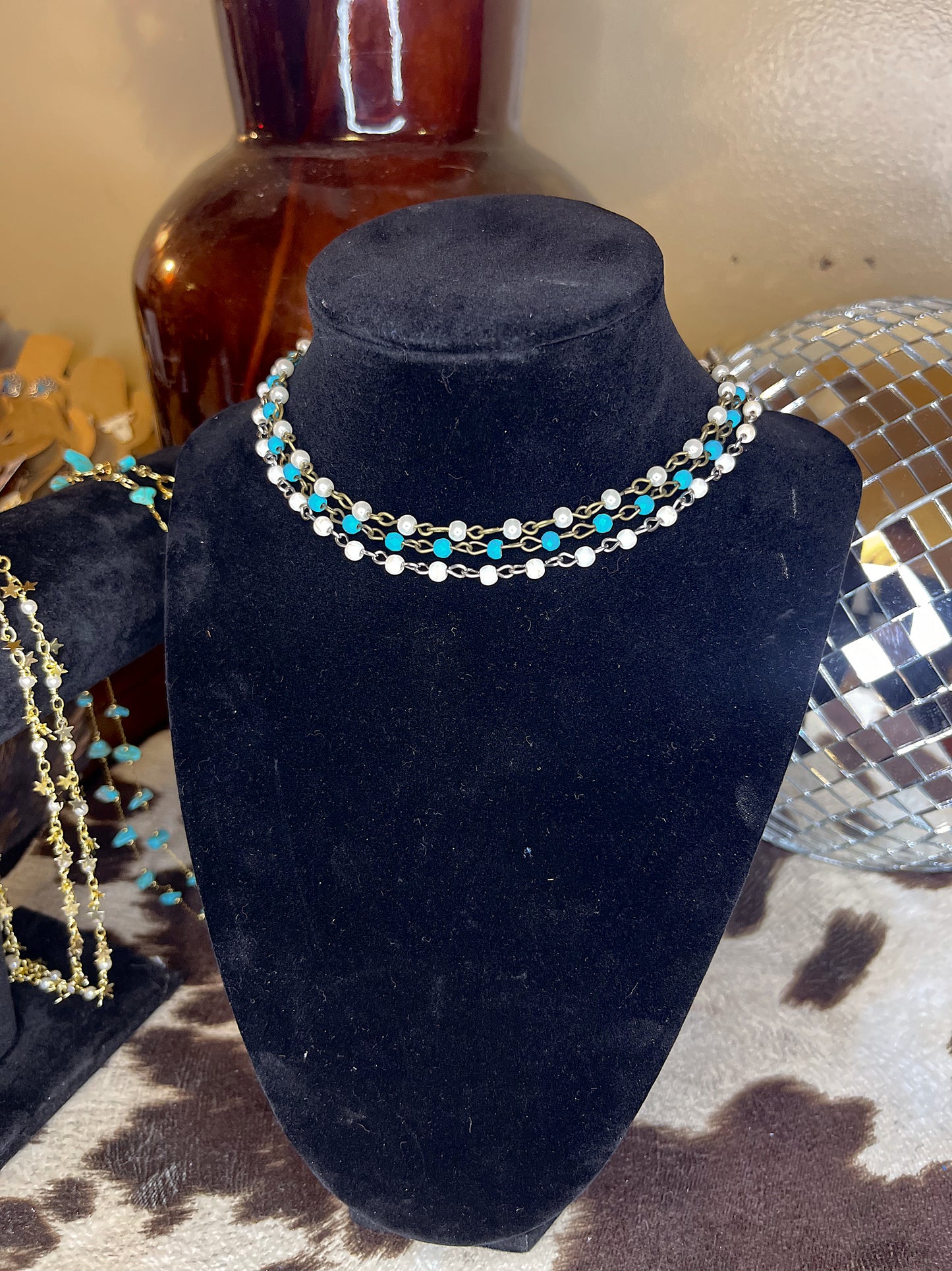 Turquoise, White, or Pearl Chain Choker