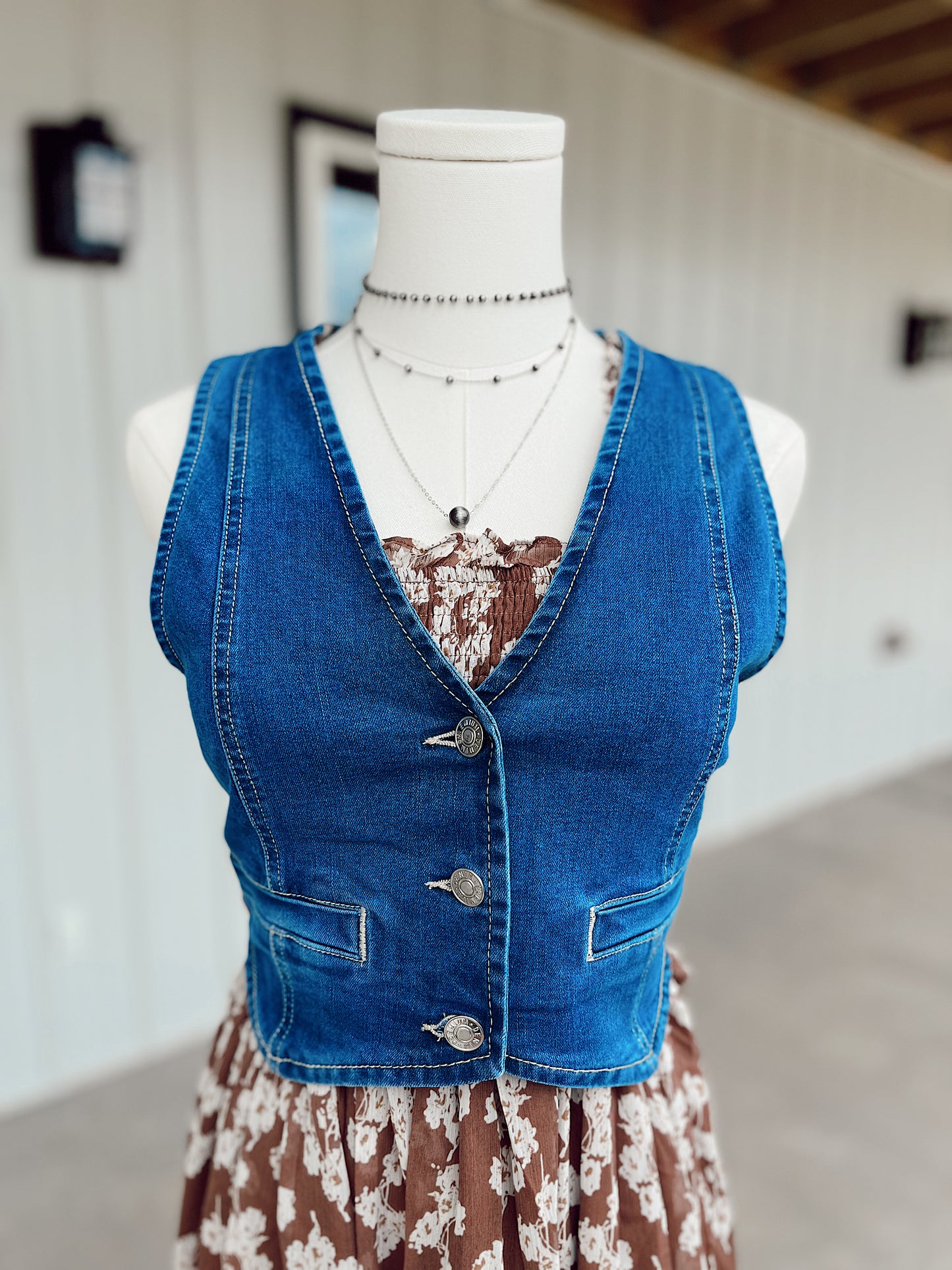 Denim Buttoned Vest Top