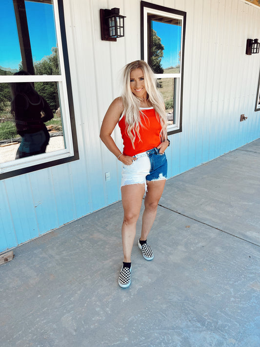 Fiery Red Colorblock Edge Tank