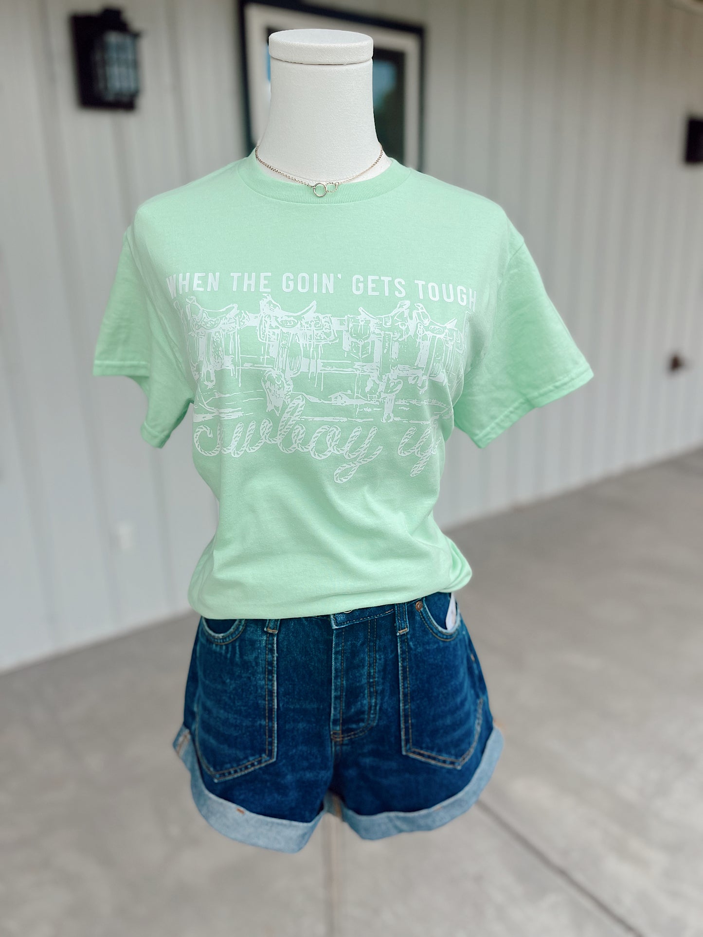 When The Goin’ Gets Tough, Cowboy Up - Neon Green/Mint