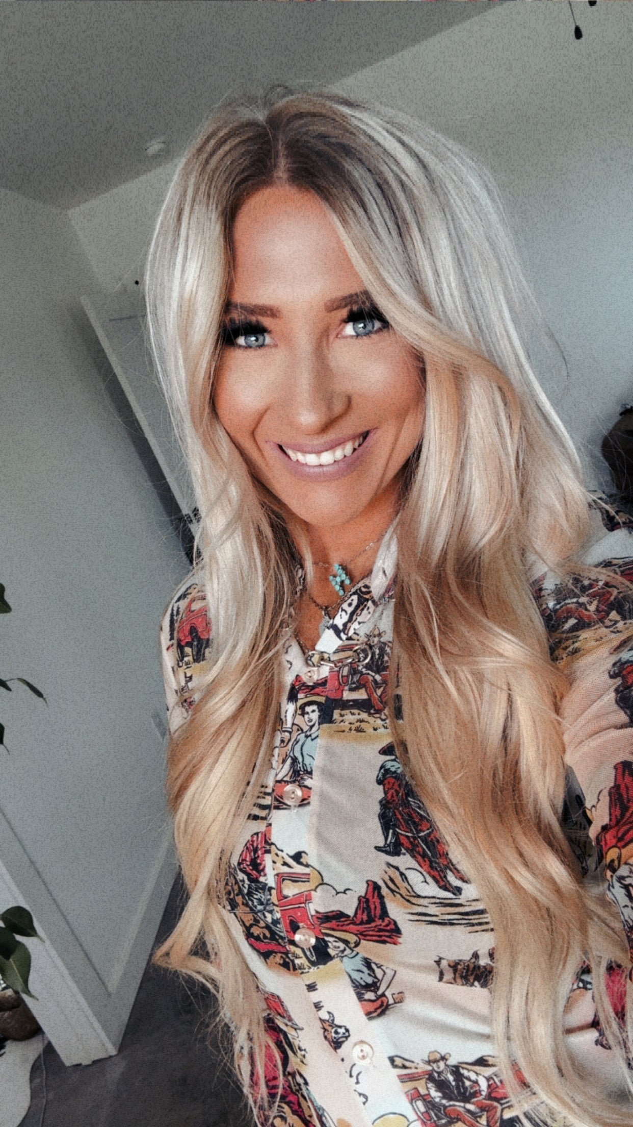 Western Cowboy Graphic Mesh Blouse