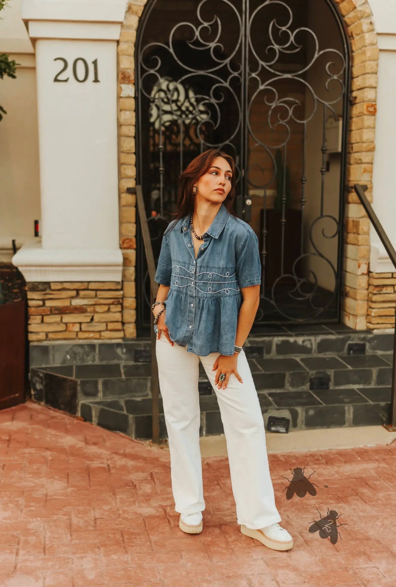 Loopty Lou Button Up Top- DENIM