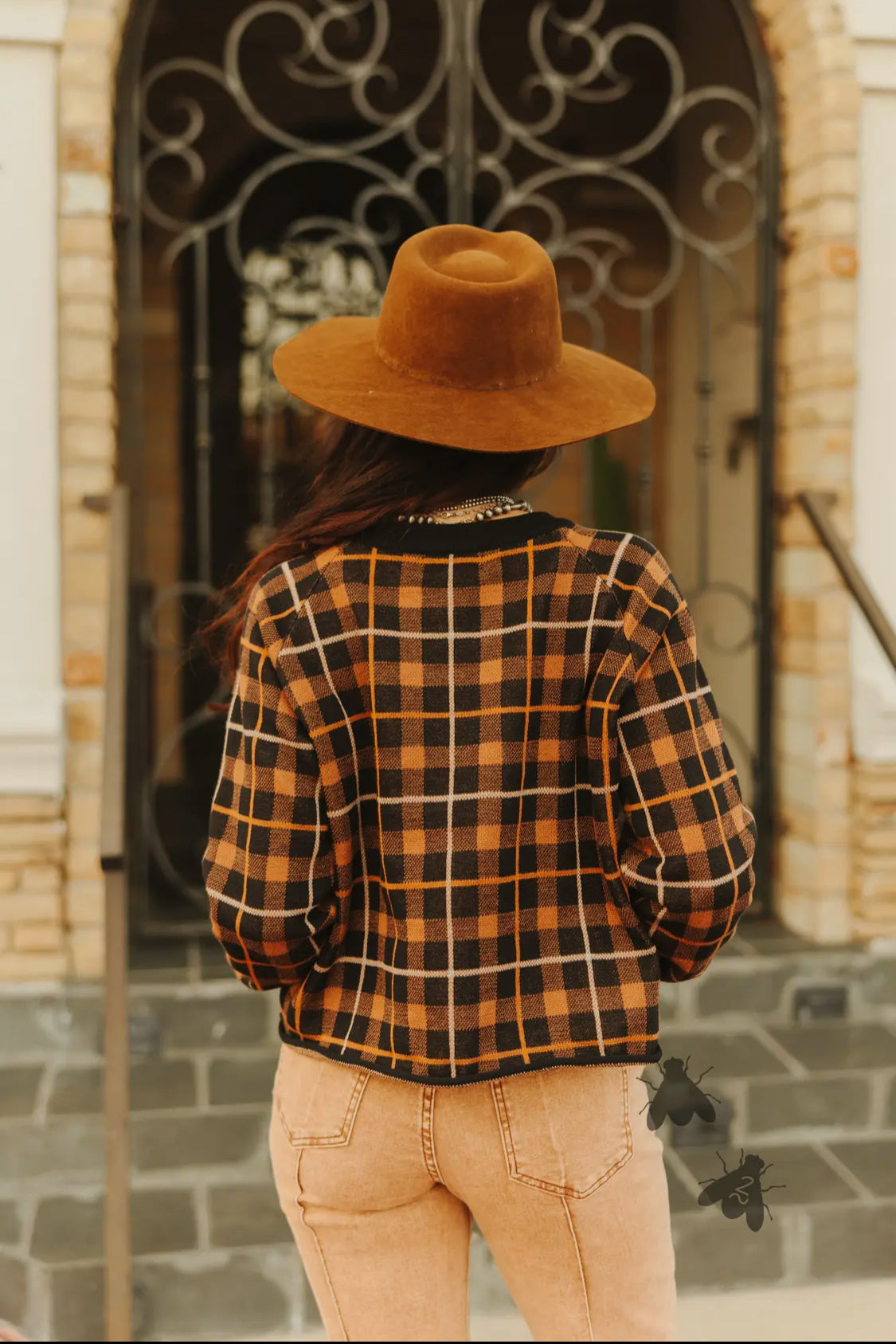 Side Pony Checkered Sweater
