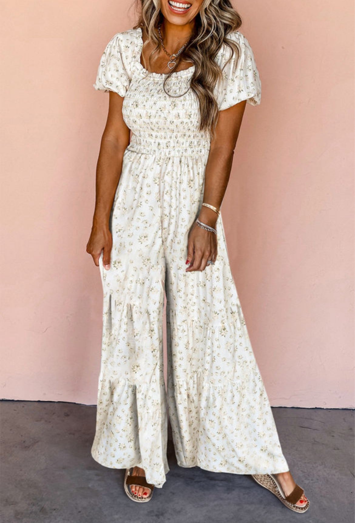 White Floral Wide Leg Jumpsuit