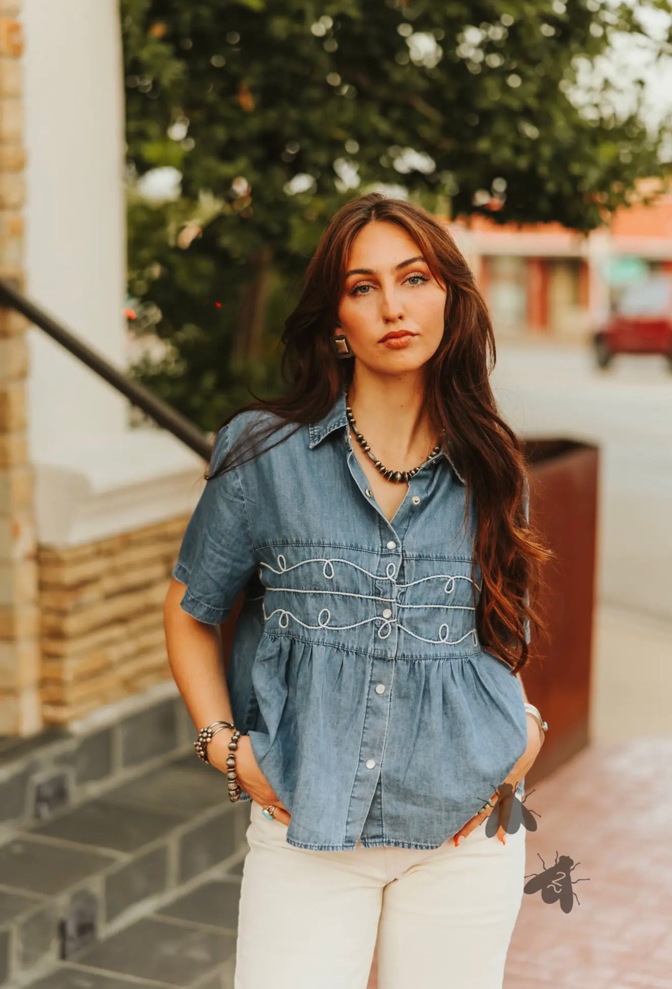 Loopty Lou Button Up Top- DENIM