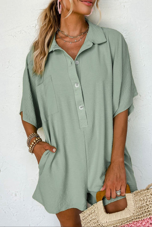 Sage Green Loose Shorts Romper