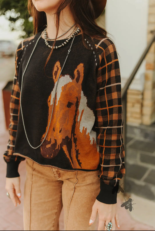 Side Pony Checkered Sweater