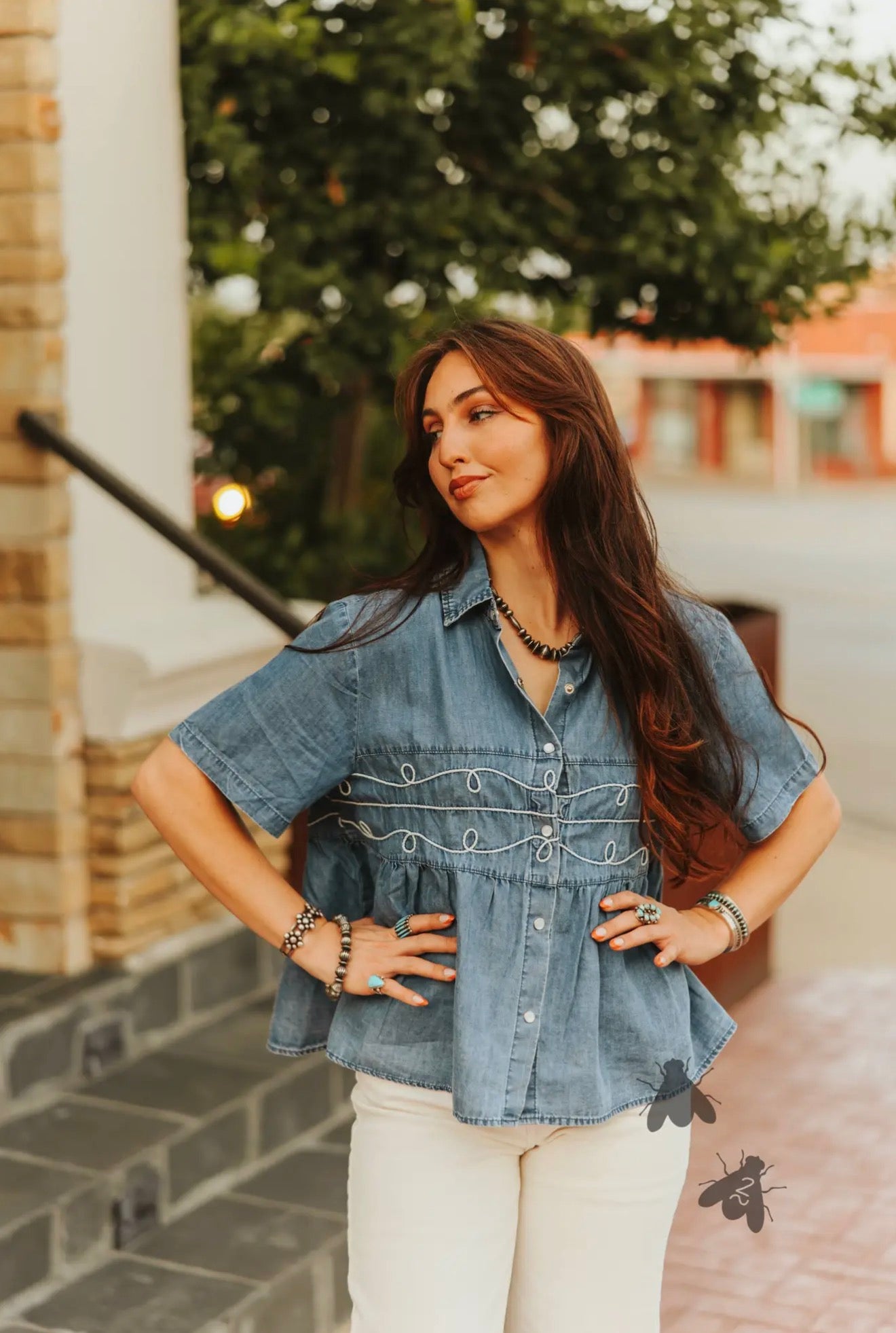 Loopty Lou Button Up Top- DENIM