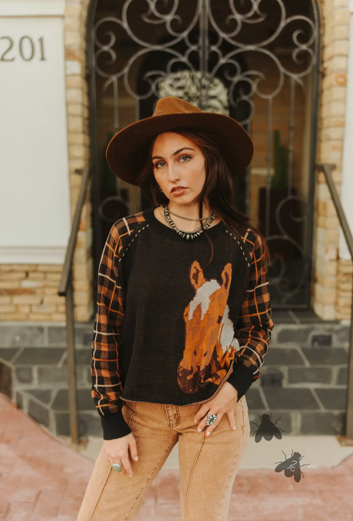 Side Pony Checkered Sweater