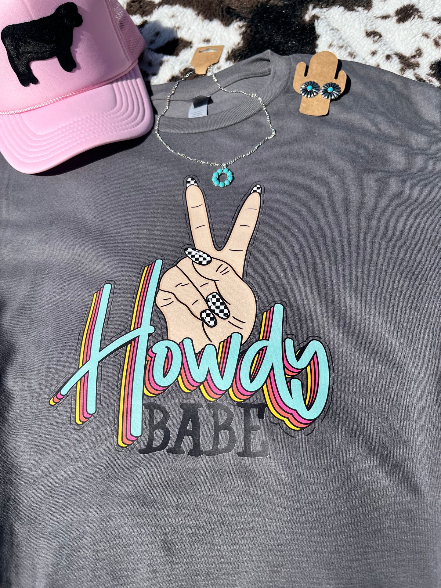 Howdy Babe Checkered Nails Tee