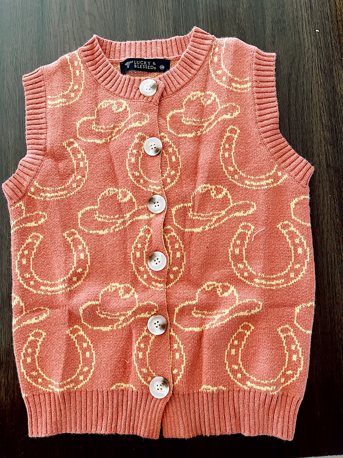 Camel Western Contrast Knit Sleevelss Button Down Shirt