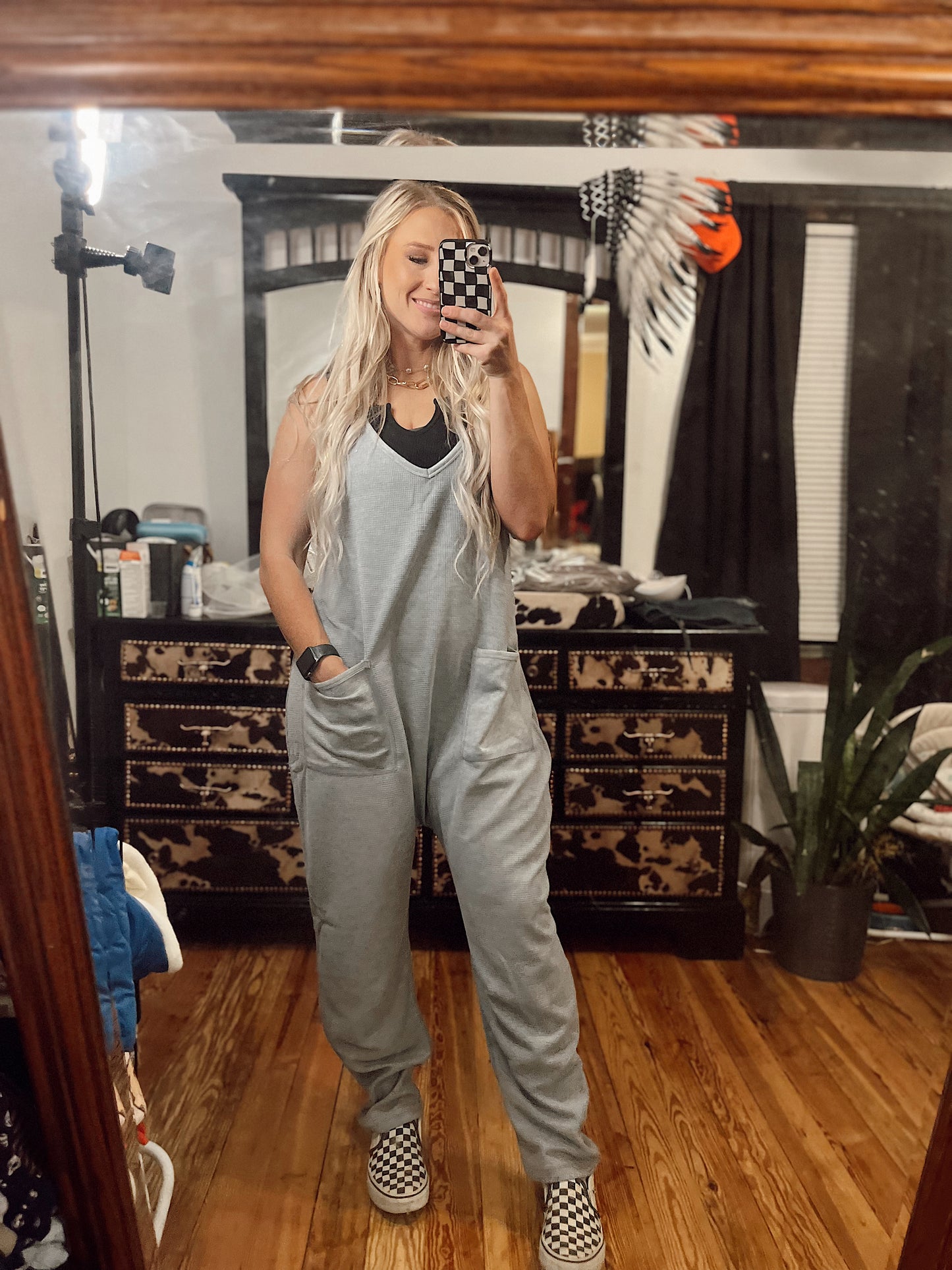 Gray Waffle Knit Jumpsuit