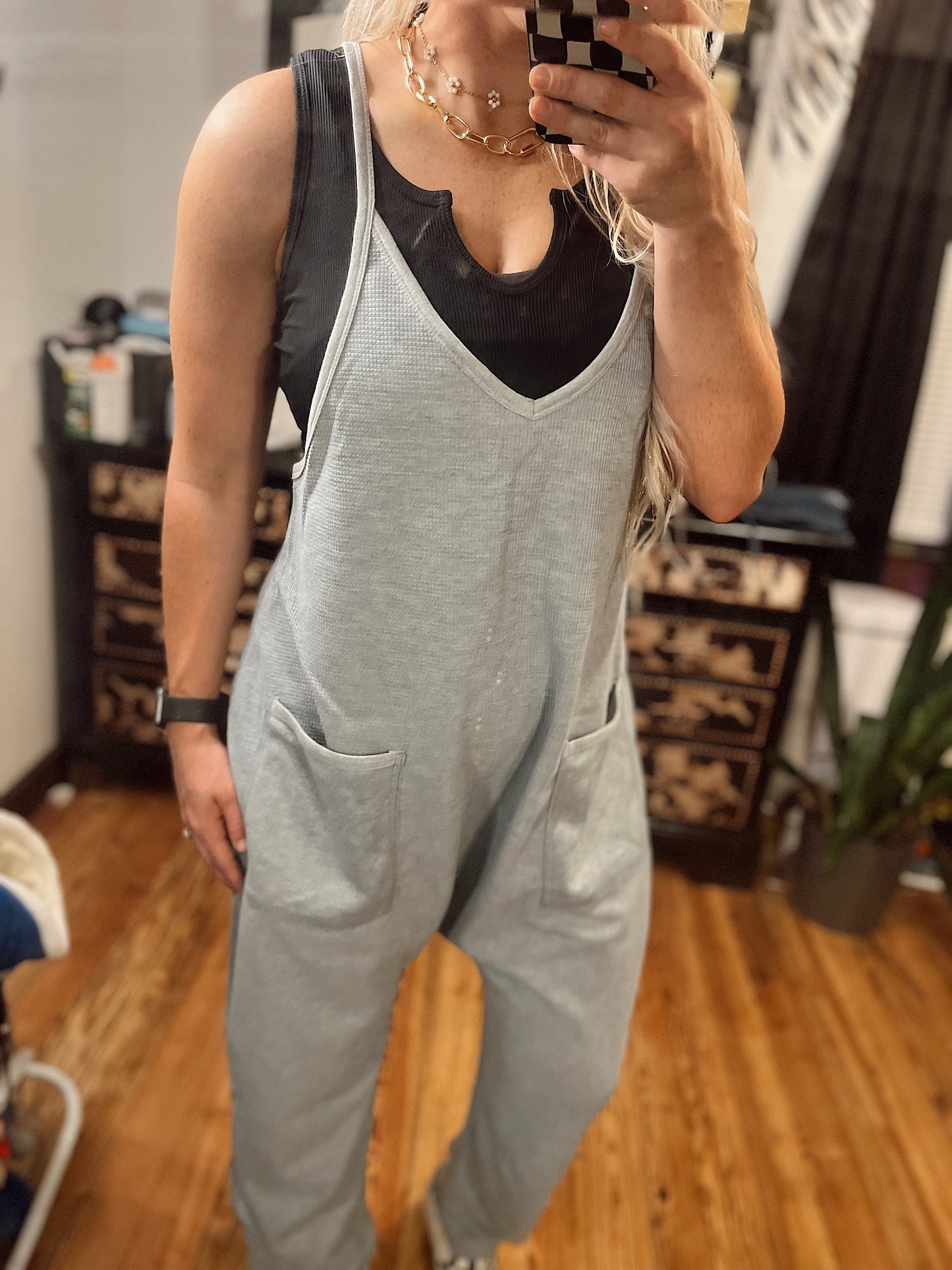 Gray Waffle Knit Jumpsuit