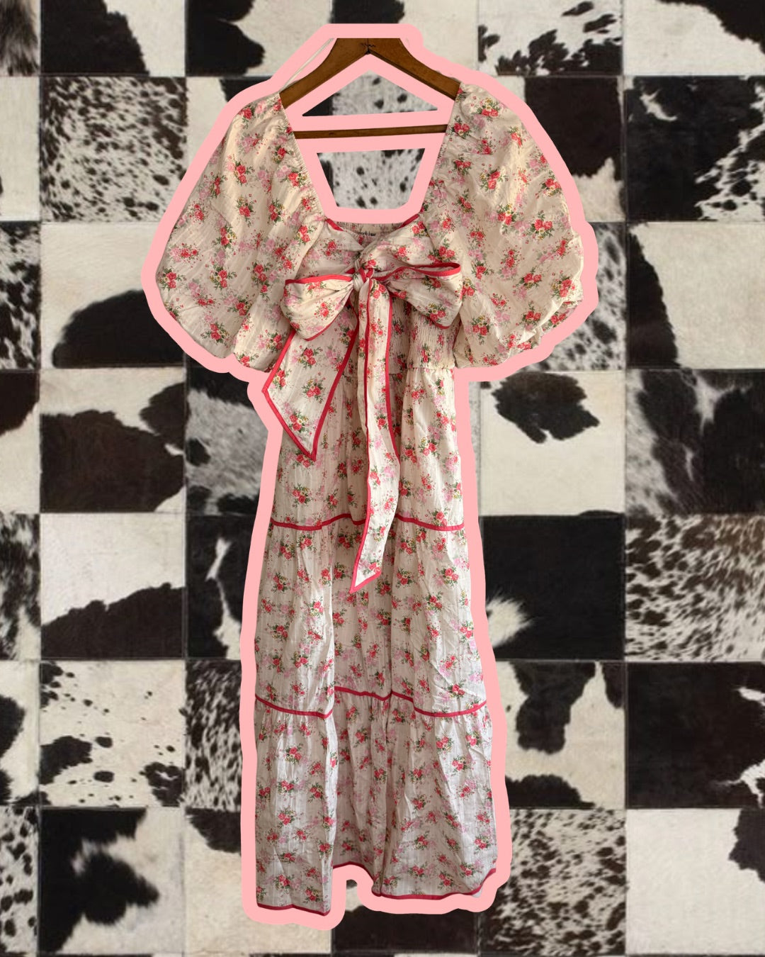 Pink Floral Tiered Bow Maxi Dress