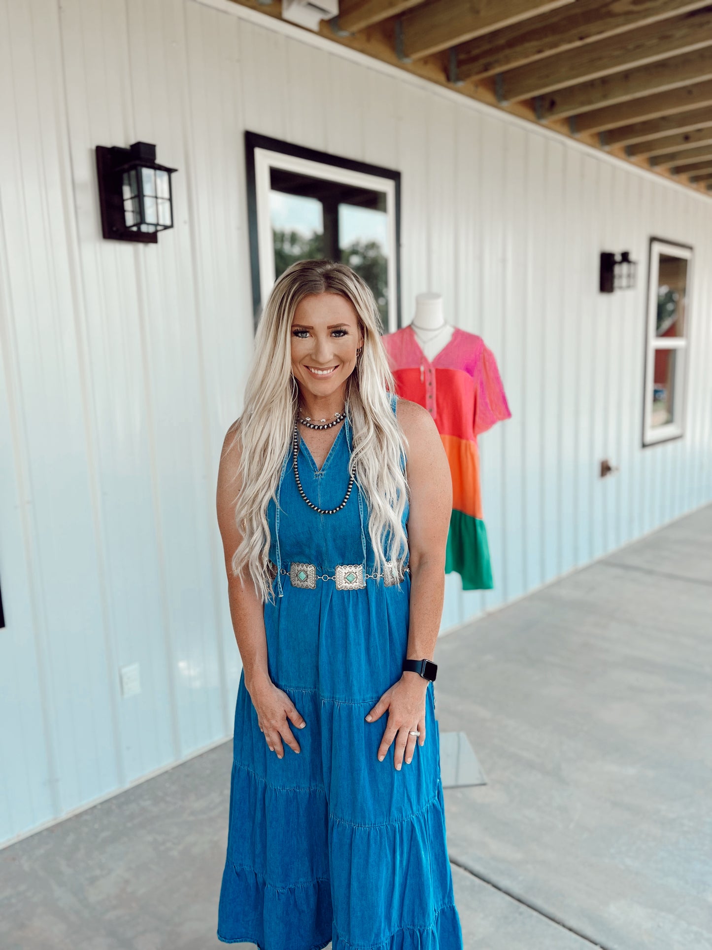 Blue Sleeveless Tiered Maxi Dress