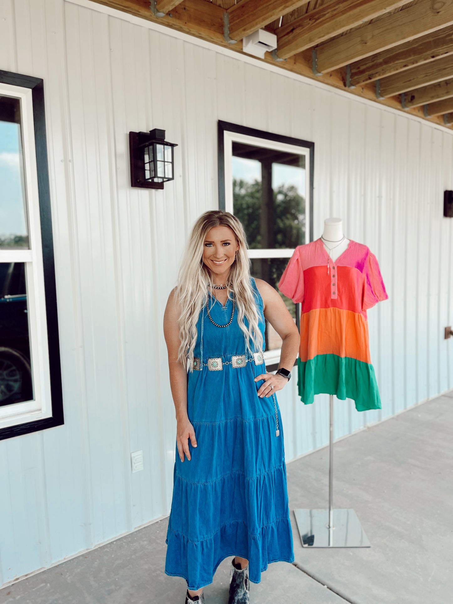 Blue Sleeveless Tiered Maxi Dress