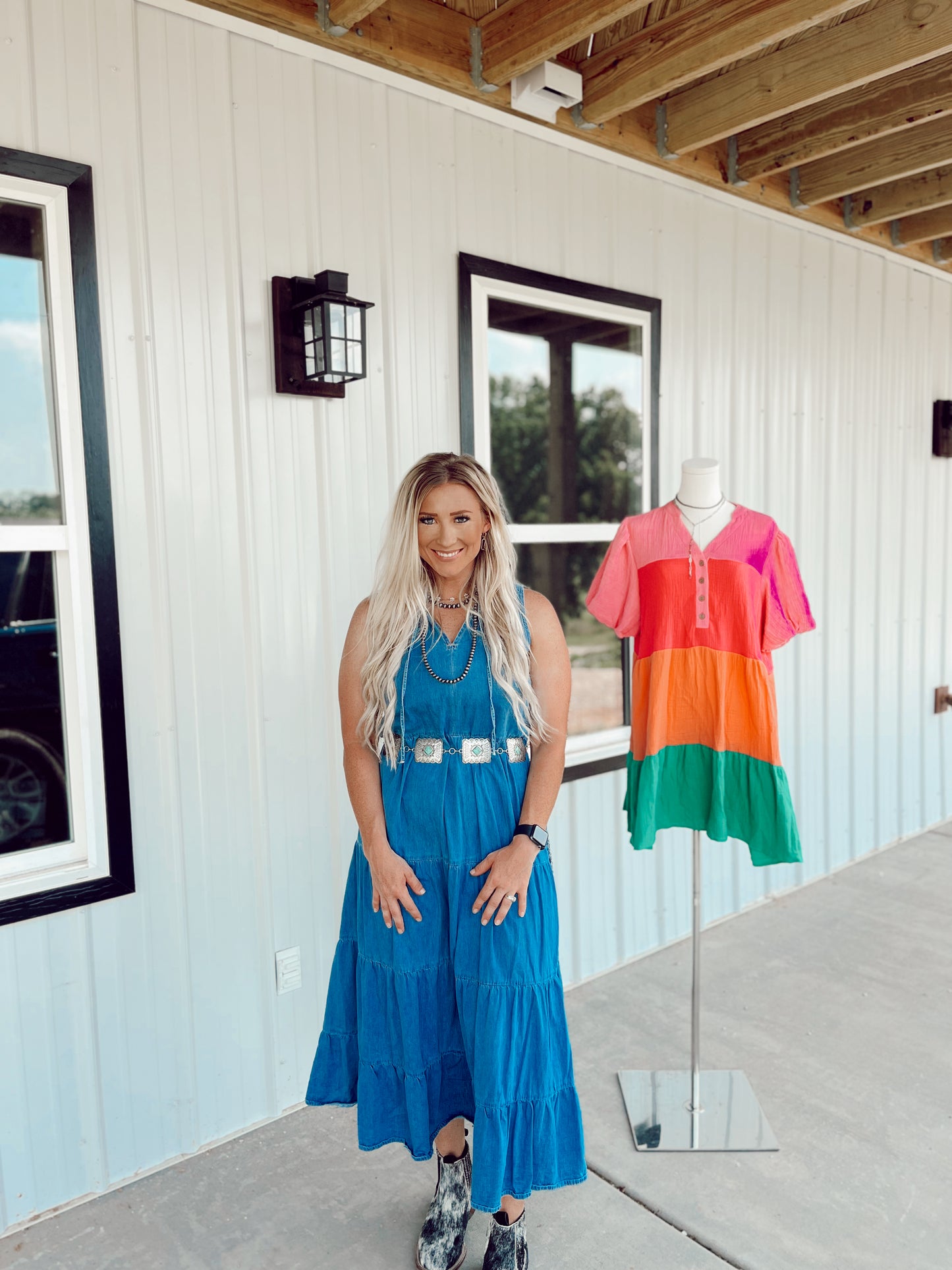 Blue Sleeveless Tiered Maxi Dress