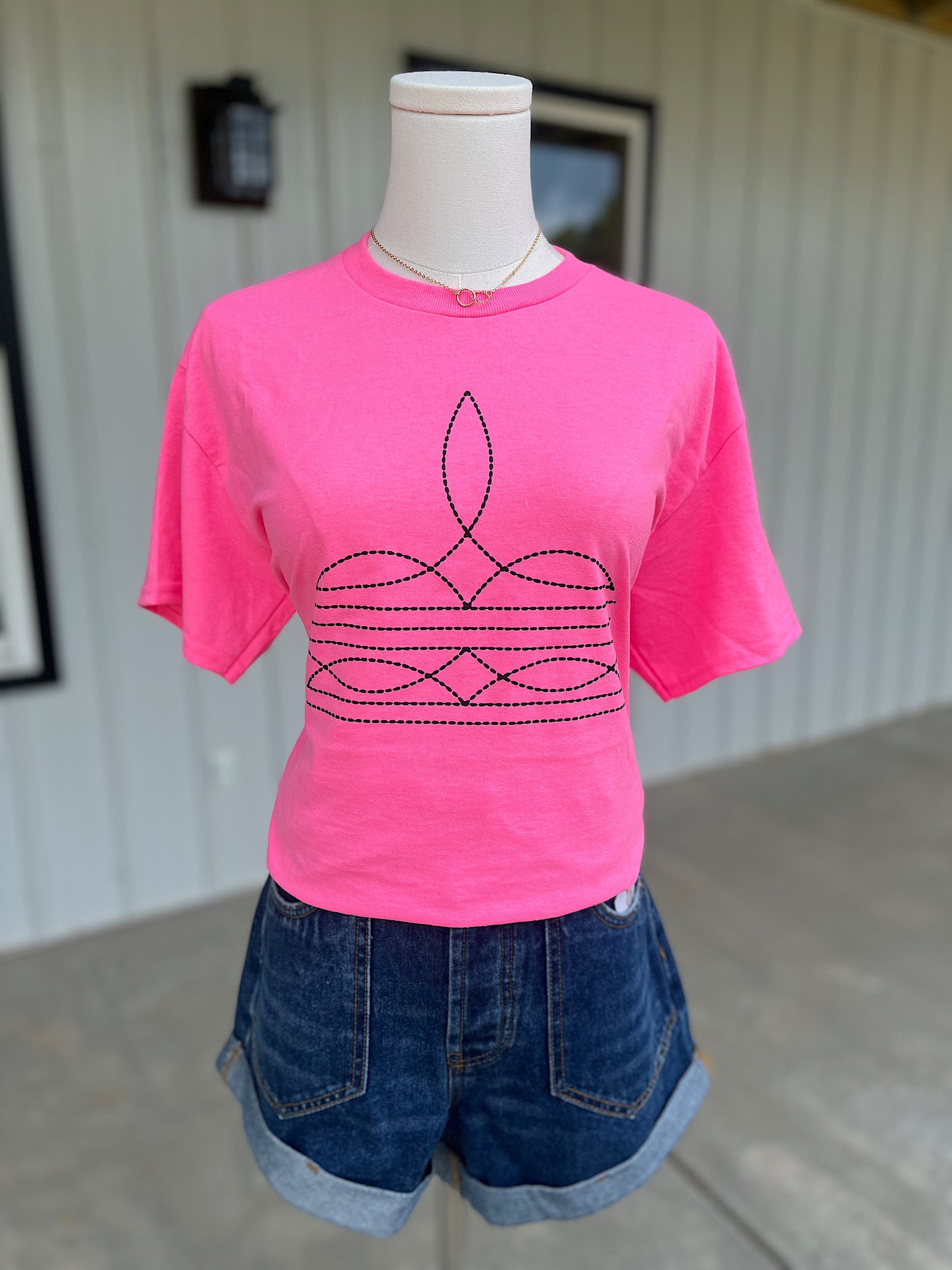 HOT PINK Boot Stitched Graphic Tee