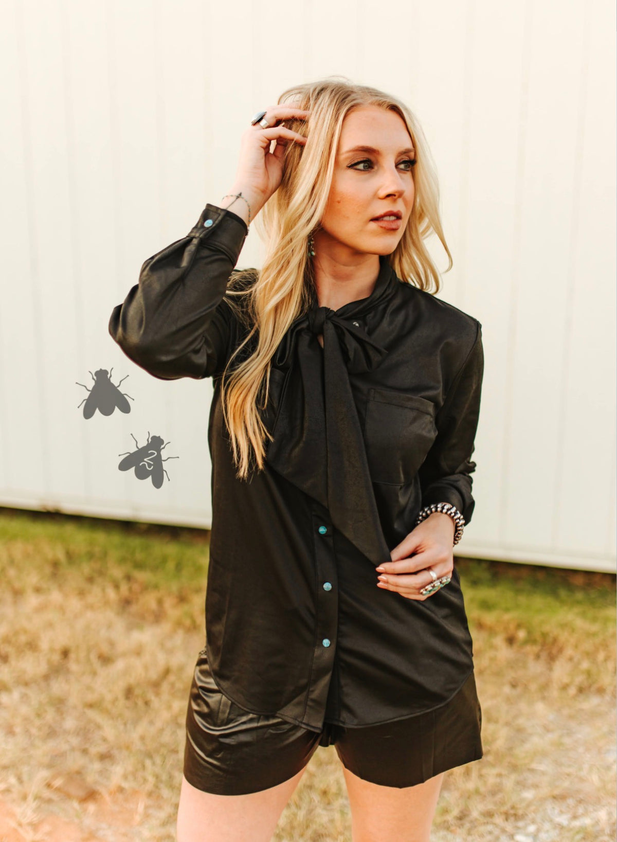 Leather Outlaw Turquoise Pearl Snap— Midnight