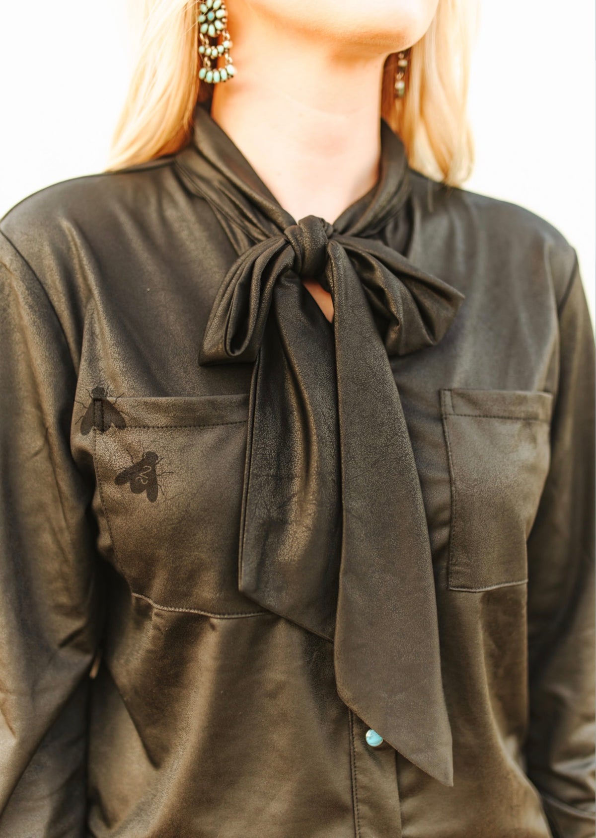 Leather Outlaw Turquoise Pearl Snap— Midnight